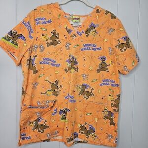 Halloween Hanna Barbera Scooby Doo Scrub Top Orange‎ Shirt Medium